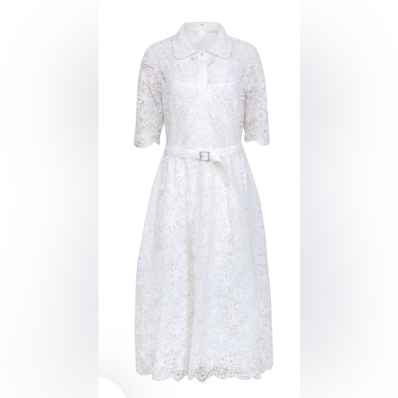 Teri Jon Dresses & Skirts - Teri Jon by Vickie Freedman Peter  Pan collar White Lace Midi Dress 10